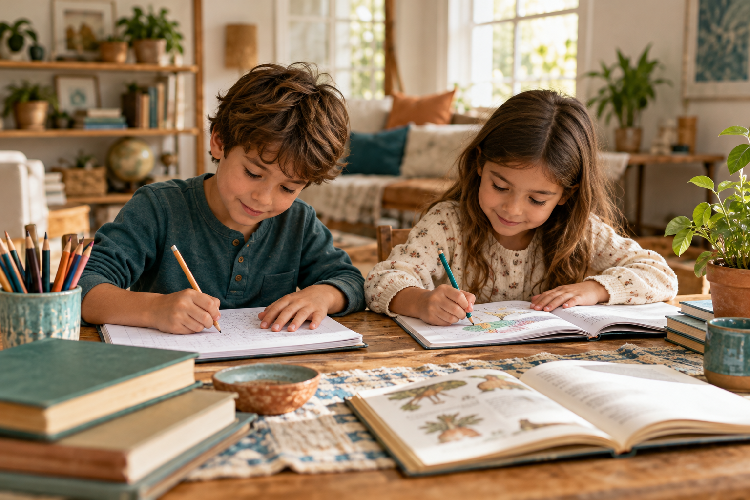 Illustrative scene of school-age learning through age-appropriate activities