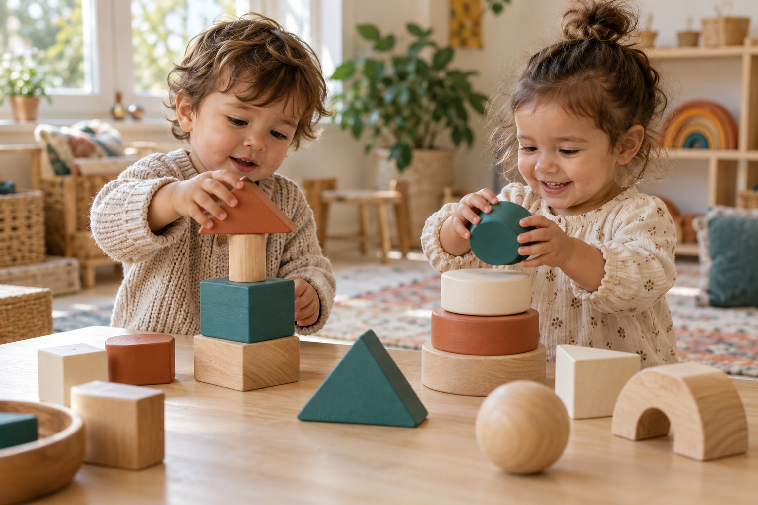 Illustrative scene of toddlers learning through age-appropriate activities